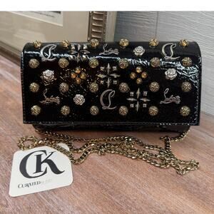 Christian Louboutin Paloma WOC Loubiinthesky Black Gold Studs NWT